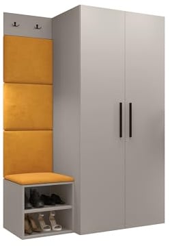 Mirjan24 Garderoben-Set Mapreni IV, Schuhschrank + Kleiderhakenbrett + Kleiderschrank Gepolstertes Paneel/Wandpaneel Kleiderhaken Flurgarderobe Wandgarderobe (Cashmere, Manila 32)