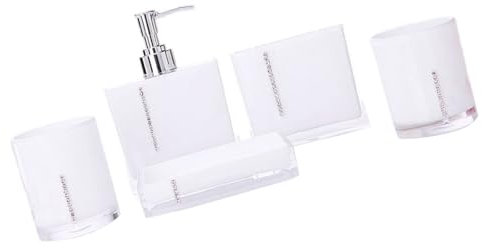 Juego de 5 tocadores de baño acrílicos con soportes de cristal para cepillos de dientes, dispensador de jabón, vasos, recipientes de loción líquida, accesorios de baño