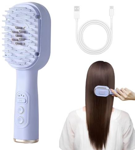 Kopfmassagegerät Elektrisch, 4-in-1 Kopfhaut Massagebürste mit Hair Oil Applicator, 360° Rotlicht Elektrische Massagekamm, 3 Modi für Kopf Kopfhaut Massage Haarpflege SPA Entspannung (Lila)