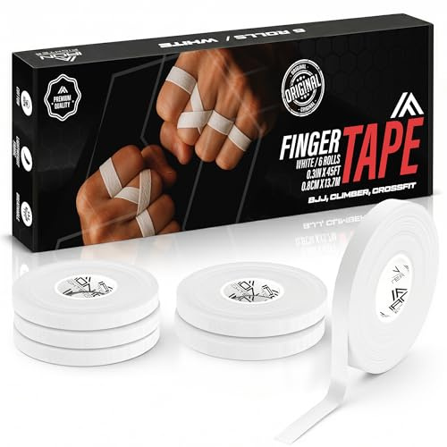 IRON FIGHTER 6 x Fingerbänder 0,8 cm x 13,7 m (insgesamt 82 m) – JJB Jiu Jitsu Brasilien – Klettern – Crossfit – MMA – Grappling – Judo – Volleyball – Krafttraining – Fingertape weiß