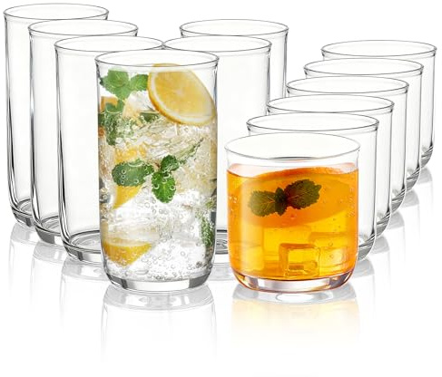Kyraton Set di 12 Bicchieri da Whiskey Old Fashioned, 6 Bicchieri Highball in Plastica PET Trasparente 420ml (14oz) & 6 per Cocktail Whisky 340ml (11.5oz), Tumbler Robusti e Indistruttibili.