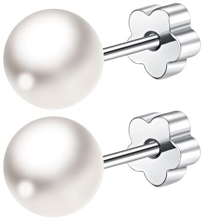 Mochity Pendientes De Perlas Mujer Niña, Pequeños Perlas 3/4/5/6/7/8mm, Hipoalergenicos Pendientes Plata Acero Inoxidable, Piercing Oreja Plata
