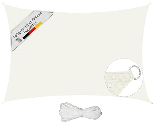 Sunula Toldo Vela Impermeable 3x5m Rectangular– PES 160g/m², con Cinta Perimetral y Anillas de Acero Inoxidable, Sellado de Costuras y Protección UV hasta 95%, para Balcón Terraza Jardín, Crema