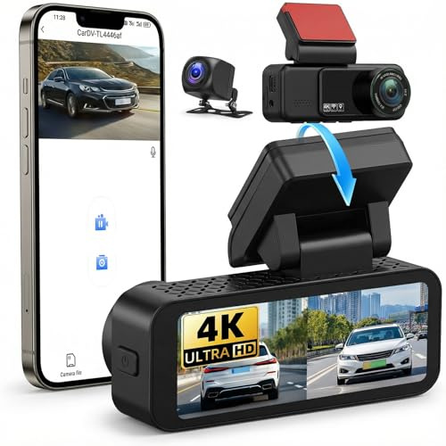 CAMECHO 4K Dash Cam Front and Rear Camera with WiFi, 3.16 Screen, ADAS & BSD, 24/7 Parking Monitor, Built-in GPS, Dual Channel Dashcam for Cars, Night Vision, Loop Recording, Supports 128GB