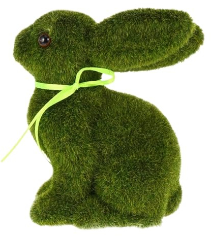 Generisch Ornement de lapin en mousse verte - Sculpture de gazon artificiel floqué 3D - Décoration de table rustique pour la maison, le jardin et la terrasse - Jolie figurine d'animaux mousseux pour