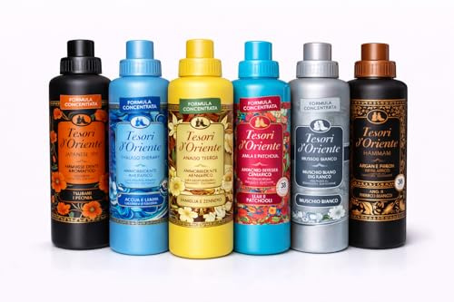 Tesori d'Oriente Ammorbidente Concentrato Set 6 Pezzi (6 X 760 ML) - 6 Profumi Japanese Spa, Thalasso Therapy, Vaniglia & Zenzero, Ayurveda, Muschio Bianco, Hammam - Marca Italiana Veltao