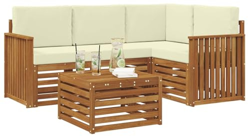vidaXL Möbelsets mit Kissen 5 pcs Natur und Creme Holzwerkstoff, Moderne Gartensofa-Gruppe, stylische Möbel, gemütliche Lounge, Akazie und Holz für die Terrasse