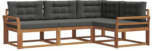 vidaXL Outdoor-Sofagarnitur mit Kissen 4 pcs Natur und Anthrazit, Garten Modular Outdoor Sofa, Langlebiges Sektionales Set, Bequeme Patio-Sitzgelegenheiten, Moderner Akazienholz-Lounge