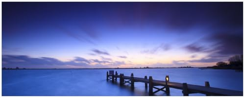 Wallario Küchenrückwand selbstklebend 115 x 50 cm, Motiv: Steg bei Abenddämmerung - Blauer Himmel bei Nacht | Spritzschutz abwischbar & pflegeleicht