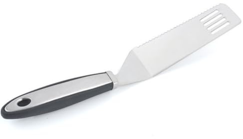 Multifunktionaler Pizzaschieber aus Edelstahl, Tortenheber für Küche | Hochglanzpoliert, Ergonomisches Design mit Drainageschlitzen, für Quiches und Tartes, Silber
