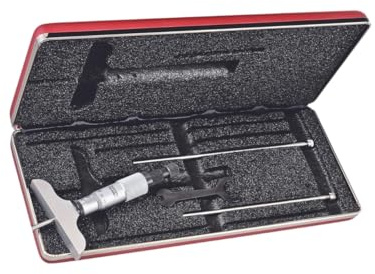 Starrett 440MZ-75RL skjutnapp djup mätare, spärrstopp, låsmutter, mikrometertyp, 0-75 mm skena, 0,01 mm examen, 63,5 mm bas, 3 spår, -0,002 mm noggrannhet