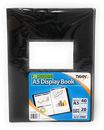 Tiger A5 flexicover 20 pocket display book presentation folder - BLACK flexible cover