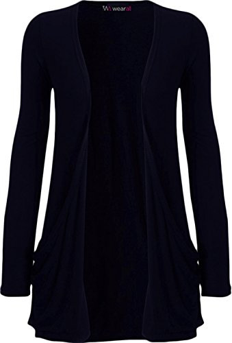 WearAll - Ladies Long Sleeve Pocket Cardigan Womens Top - Navy Blue - 12/14