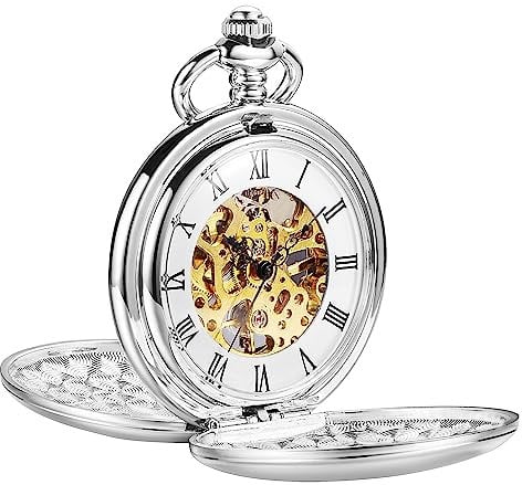 ShoppeWatch Taschenuhr mit Kette Herren | Taschenuhren für Herren | Mechanische Taschen Uhr Handaufzug | Steampunk Pocket Watch Perfekt Für Sammler PW20