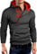 Grin&Bear Slim fit Halfzip Jacke Kapuze Hoodie Sweatshirt Kapuzenpullover, anthrazit-rot, M, GEC401