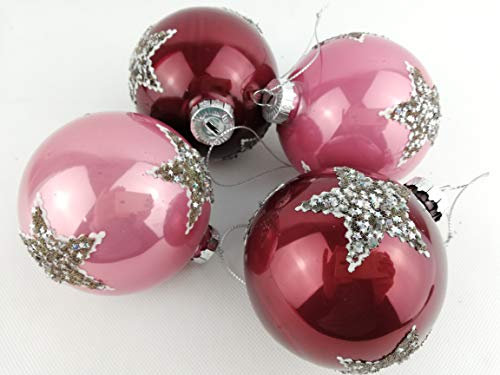 4 St. Kugeln Rosa Weinrot Pailletten Stern 8cm Weihnachtsschmuck Anhänger Weihnachten Dekoration Baumschmuck Christbaumschmuck