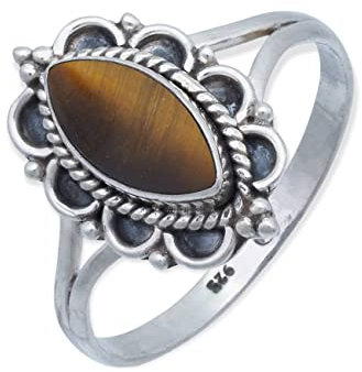 mantraroma Tigerauge Ring Silber 925 Damen – Cabochon Edelstein Statement Schmuck