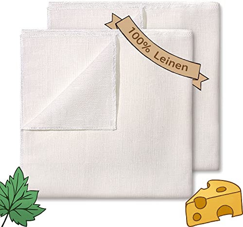 ecooe Passiertuch 100% Leinen 50 * 50cm Reißfeste Filter Cloth für Nussmilch Käseherstellung Saft und Suppe, Waschmaschinenfest (2 Stück)