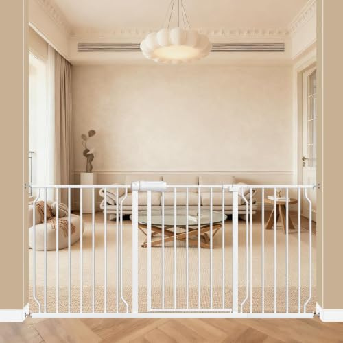 ALLAIBB Puerta de seguridad de metal blanco extra ancha con pasador para escaleras, puertas, cocina y sala de estar 57.5-81.1, Blanco, 62.20-66.93/158-170cm