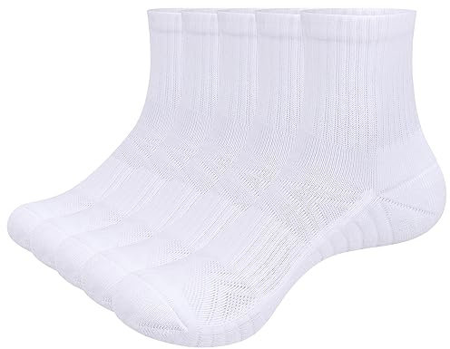 YUEDGE 5 Paar Sportsocken für Damen Atmungsaktiv Trainer Sport Sneakers Socken Hochleistung 35-40, Gepolstert, Anti Schweiß, Gekämmte Baumwolle (Weiße Socken)