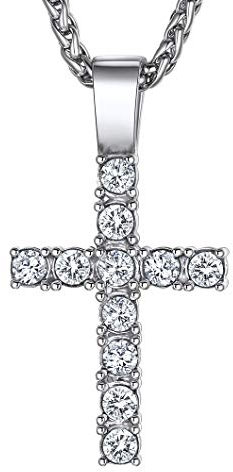 Richsteel CZ Kreuz Anhänger Damen Herren Hip pop Kreuz Halskette Bling Kette mit Geschenkebox für Geburtstag