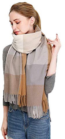 JameStyle26 XXL WINTER SCHAL WENDESCHAL KARO GLENCHECK STOLA PONCHO TUCH KARIERT STRICK (Beige)