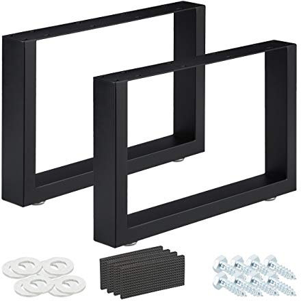 Relaxdays Tischkufen 2er Set, BxH: 64x40 cm, Metall Tischbeine Schreibtisch, Esstisch, Couchtisch, Industrial, schwarz, 64 x 40 cm
