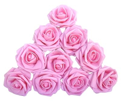 AKORD 10pcs Classic Rose Flowers for Wedding Bridesmaid/Bridal Artificial Bouquets, Light Pink