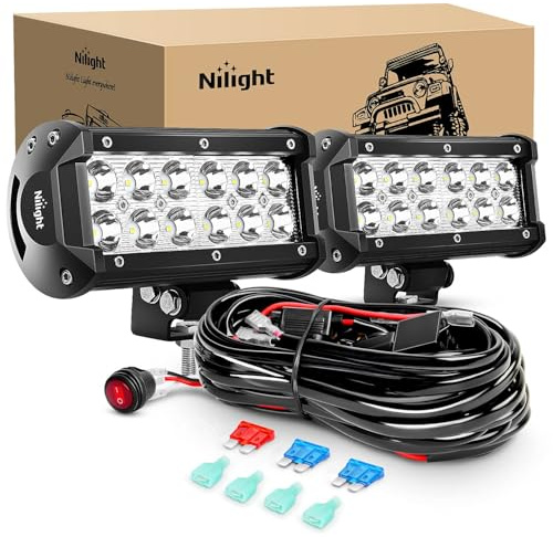Nilight LED Light Bar 2PCS 6.5 Inch 36W Spot Led Pods Led Off Road Driving Light with 16AWG Wiring Harness Kit-2 Leads