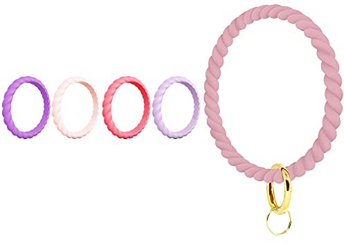 Aroncent 5PCS Silikon Ehering Armband Set Wedding Ring Gewindeform Flexible Gummibänder mit Schlüsselanhänger