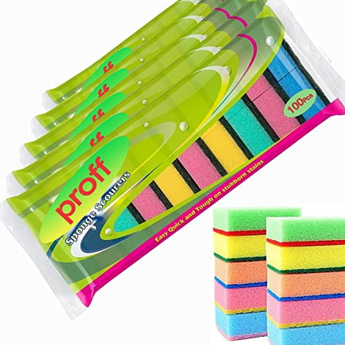 Proff Cleaning & Washing up Sponge Scourers, Foam, Mix Colours, Pack of 100