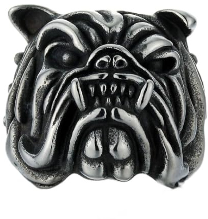 Bulldog Ring für Männer, Vintage Gothic Pitbull Bull Hund Mops Hundekopf Biker Ring, Wikinger Tierringe Schmuck Pet Lovers Geschenke