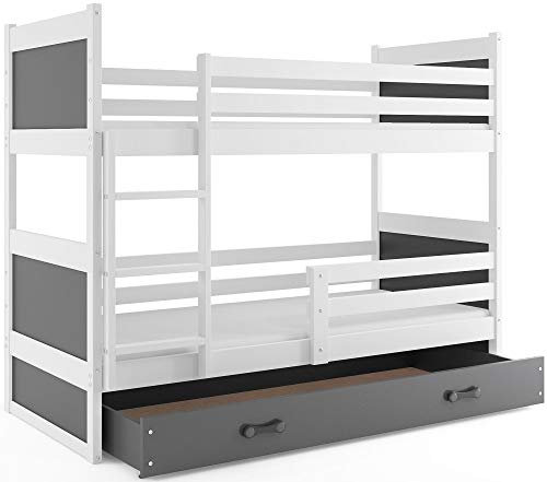 Interbeds Etagenbett Rico 160x80cm Weiß + Varianten/mit Matratzen, Schublade und Lattenroste (weiß+graue Schublade)