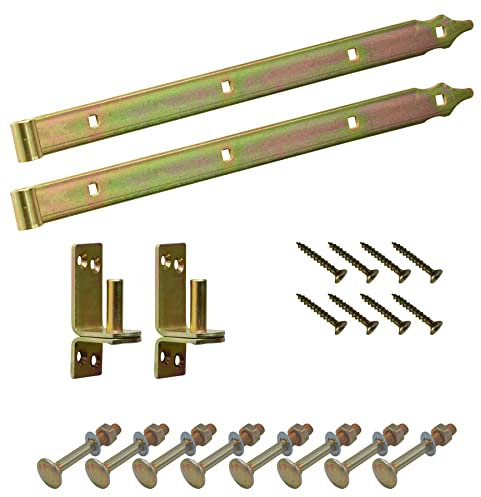 BRESKO Ladenband mit Kloben und Schrauben Set gelb verzinkt 300-800 mm Torband Türband Scharnier Tor Gartentor (600x35 mm - Ø 13 mm)