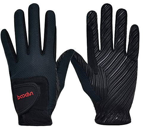 Turbovera Reithandschuhe Professional Lederimitat REIT Handschuh Damen Jungen Sommer für Reitsport Radfahren Schwarz L&XL