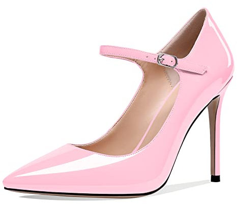 Soireelady Women's Mary Jane Strap Pumps |10cm Pointed Toe Stiletto | Court Shoes for Weeding Party Dress Glitter-Red EU41