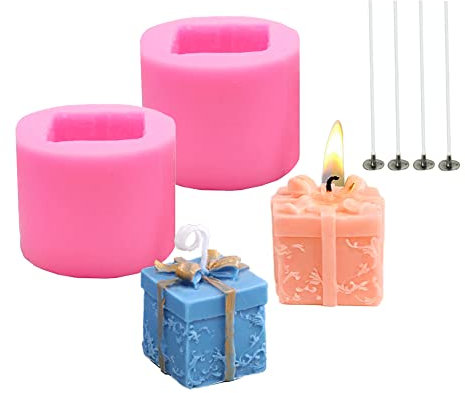 Csirnto 2 Pièces Moule à Bougie en Silicone Moules à Bougies en Forme Boîte-Cadeau avec Mèches de Bougie, 3D Moule pour Bougie Moule à Bougie de Savon Fait Maison DIY Bougie Fabrication Moule