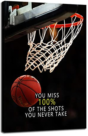 WYJZDZQ8 Inspirierendes Leinwand-Wandkunst, Sport-Stern-Zitat, Motivierende Leinwand, Basketball-Poster, Gerahmt, Wandkunst für Fitnessstudio, Inspirierend, Fertig zum Aufhängen, 30.5x45.7 cm (BxH)