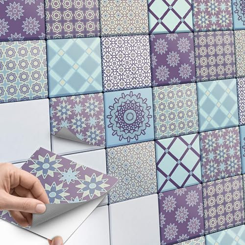 20 Stück Fliesenaufkleber, Mosaikfliesen 10x10 cm für Küche und Bad - Fliesenfolie, Klebefliesen selbstklebend - SET // Design: Pastell Pattern