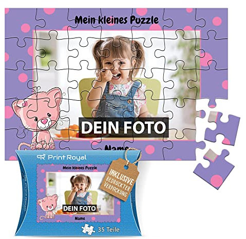 Fotopuzzle für Kinder mit Name und Foto Puzzle selbst gestalten - Mein kleines Puzzle mit Katze, Kinderpuzzle | 28 x 19 cm, 35 Teile in Kartonverpackung