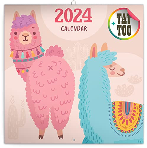 Glückliche Lamas Wandkalender 2024 Kalender, Broschürenkalender mit Monatskalendarium, Broschurkalender Tierkalender 30 x 30 cm (30x60 Geöffnet)