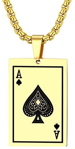Cupimatch Ace of Spades Queen Heart Poker Playing Card Pendant Necklace 316L Stainless Steel for Men Women