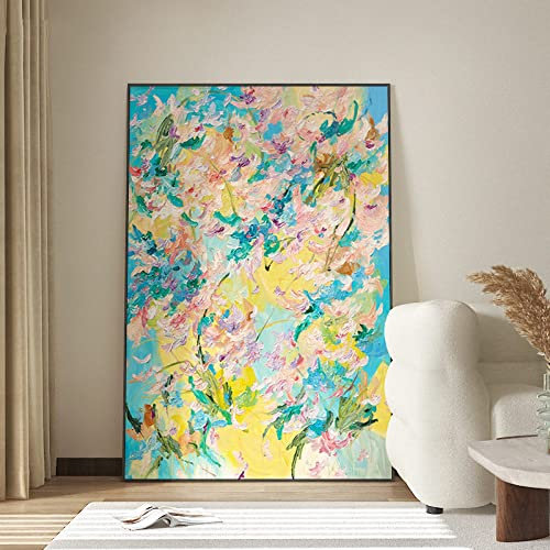 Tableau Peinture Huile sur Toile, Couleur Texture Fleurs De Lavande Art Abstrait Art Moderne sans Cadre Peint À La Main Peintures À l'huile sur Toile Mur Art pour Salon Chambre Bureau Décor À L
