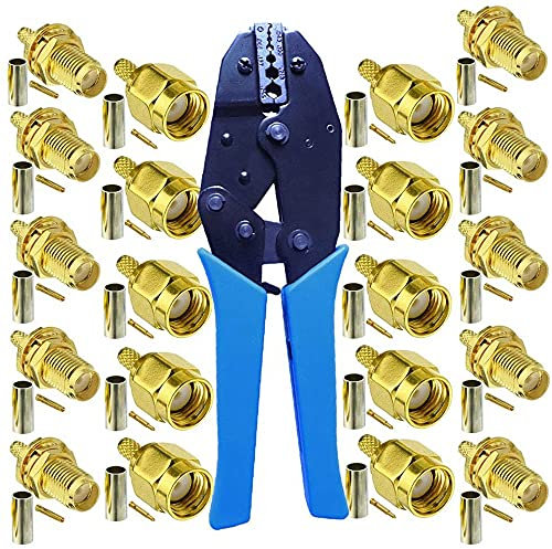 Compasty 10 Pezzi Connettori Coassiali e Femmina SMA e Pinza Crimpatrice per Estensione Antenna WiFi SMA-RG174 RG316