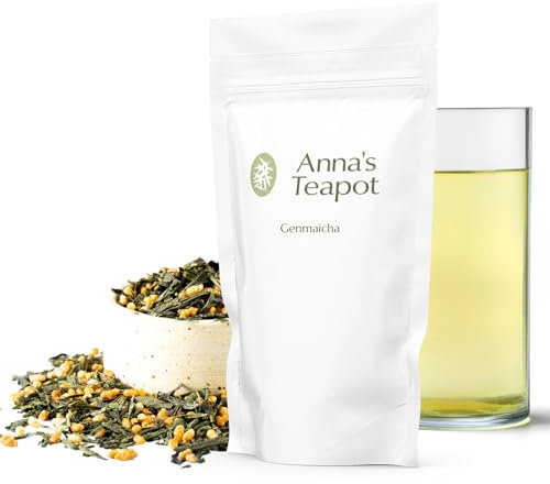 Anna’s Teapot Bio Genmaicha Tee - Lose Blätter - Japanischer Grüntee mit geröstetem Reis in einem wiederverschließbaren Beutel - 100g