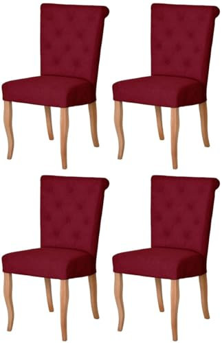 Casa Padrino Chesterfield Neo Barock Esszimmer Stuhl 4er Set Bordeauxrot/Naturfarben - Küchenstühle Set - Esszimmer Möbel - Chesterfield Möbel - Neo Barock Möbel
