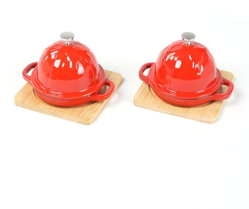 HAWOK Enameled Cast Iron Garlic Roaster Bake Set of 2 Red