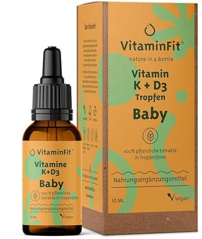 VitaminFit Babies Vitamin K + D3 Tropfen – Für Babys ab 0 Jahren – Vegan – D3 aus Algen – Ohne Zusatzstoffe – Vorrat für 3 Monate (20 ml)