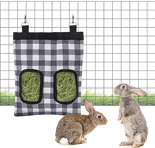 Kaninchen Heutasche, meerschweinchen heusack Hase Futterspender Sack 600D Oxford Tuch Stoff, der Heu für Kleintiere füttert (2 Fenster)