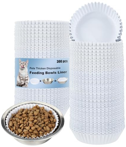 Hushee 300 Pcs Pet Disposable Feeding Bowls Liner Bulk Cat Food Bowls Small Paper Liner for Small Dogs Cats Dish Wet Food Feeding Station, 4 x 1.2 Inch(White)